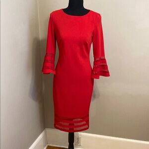 Calvin Klein Collection Red Sheath Dress with Bell Sleeves